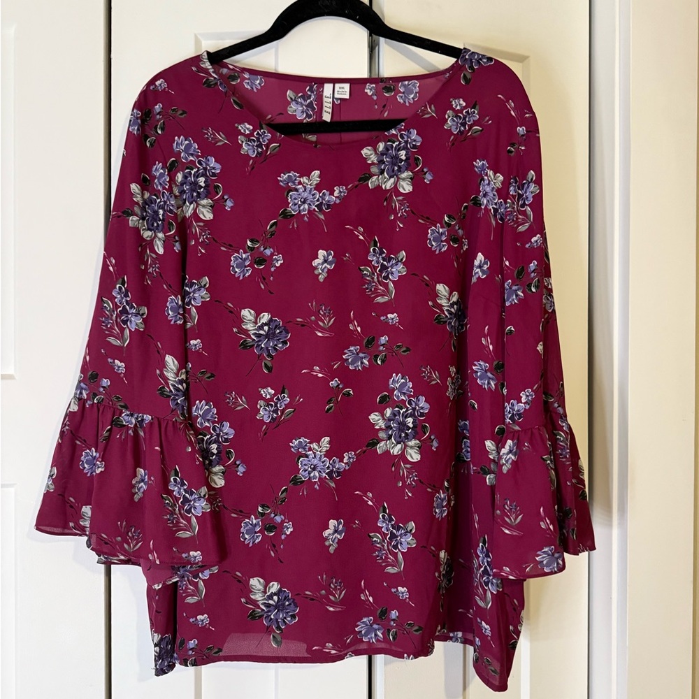 Elle Burgundy Floral Blouse